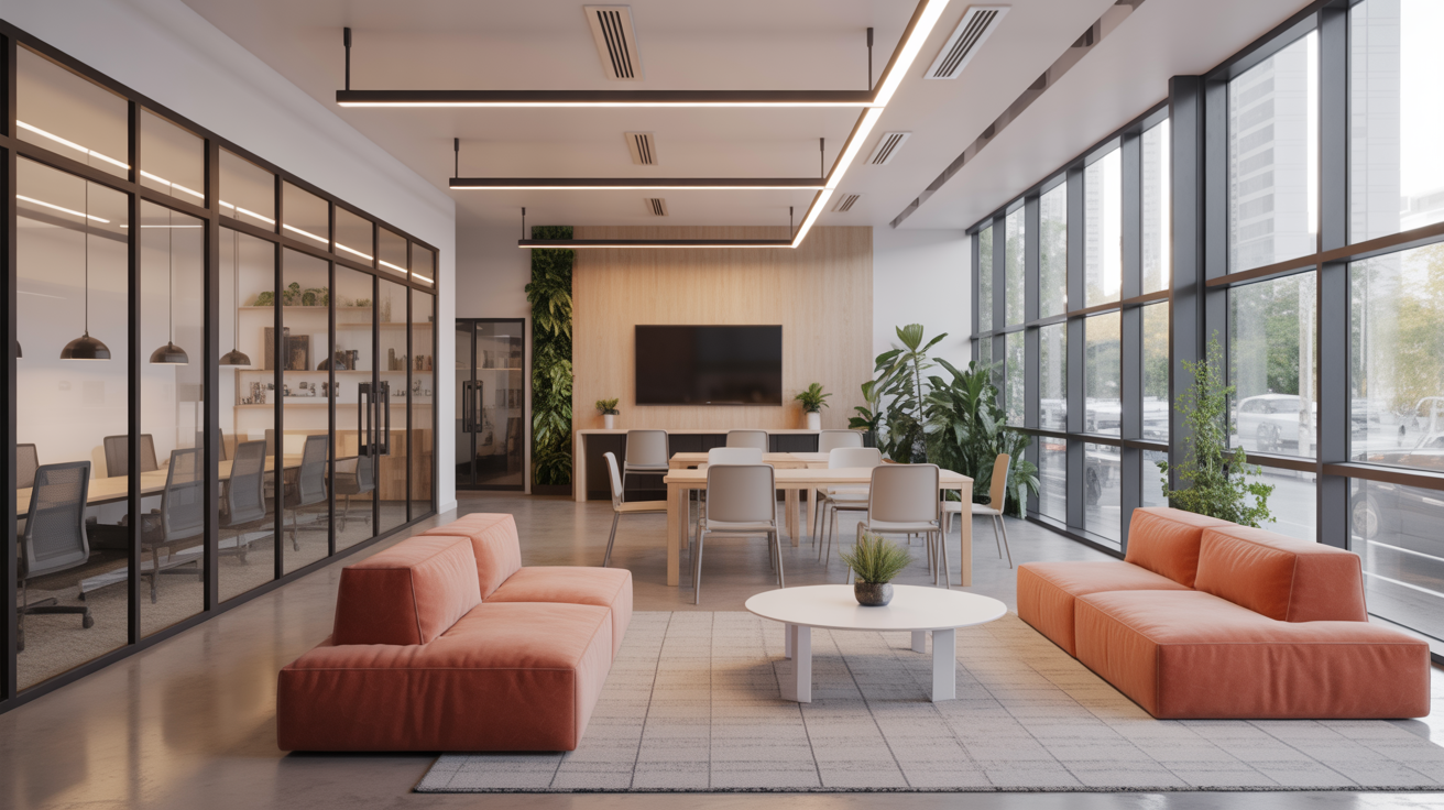 Modern coworking space cleaning service - clean shared workspaces and collaborative areas